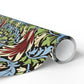 Roll of colorful floral-patterned paper on a white background