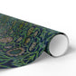 Roll of patterned paper with green and blue design on a white background
