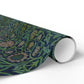Roll of patterned paper with green and blue design on a white background