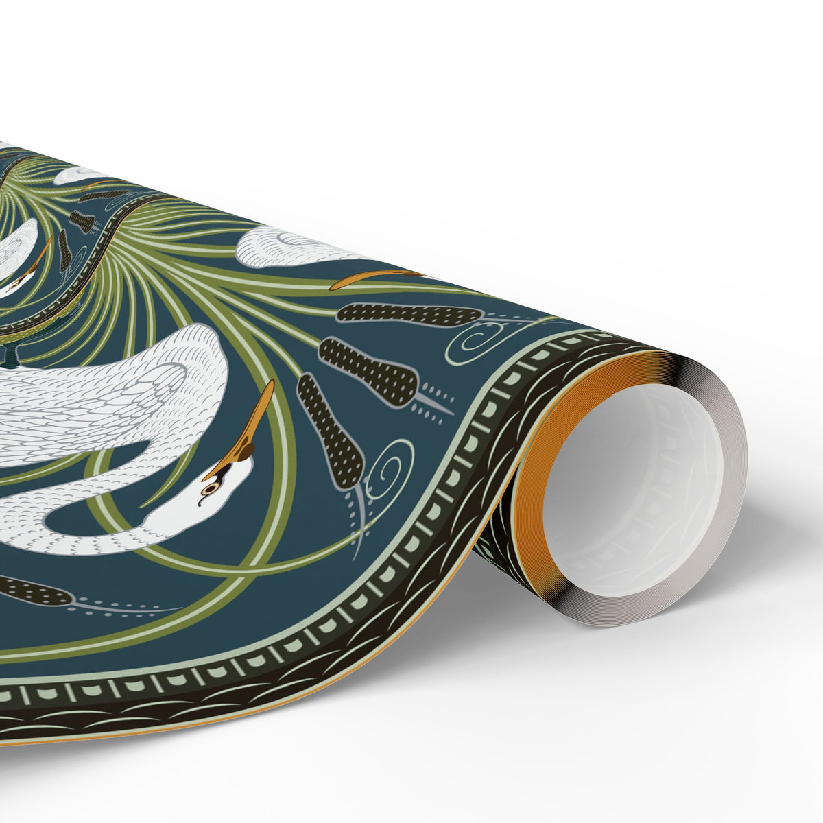 Roll of decorative paper with bird and nature design on a white background