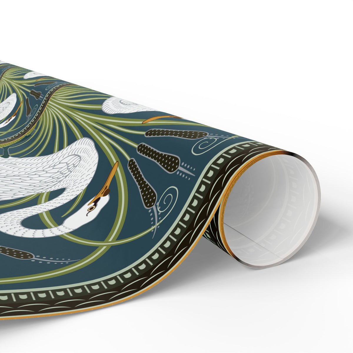 Decorative paper roll with bird and leaf design on a white background
