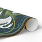 Roll of decorative paper with peacock design on a white background