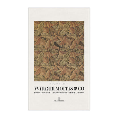 Tea towel with a leaf pattern and 'William Morris & Co' branding on a white background