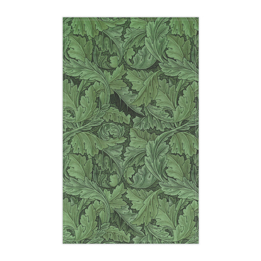 A green kitchen tea towel with a floral Art Nouveau pattern inspired by William Morris - Acanthus Collection.