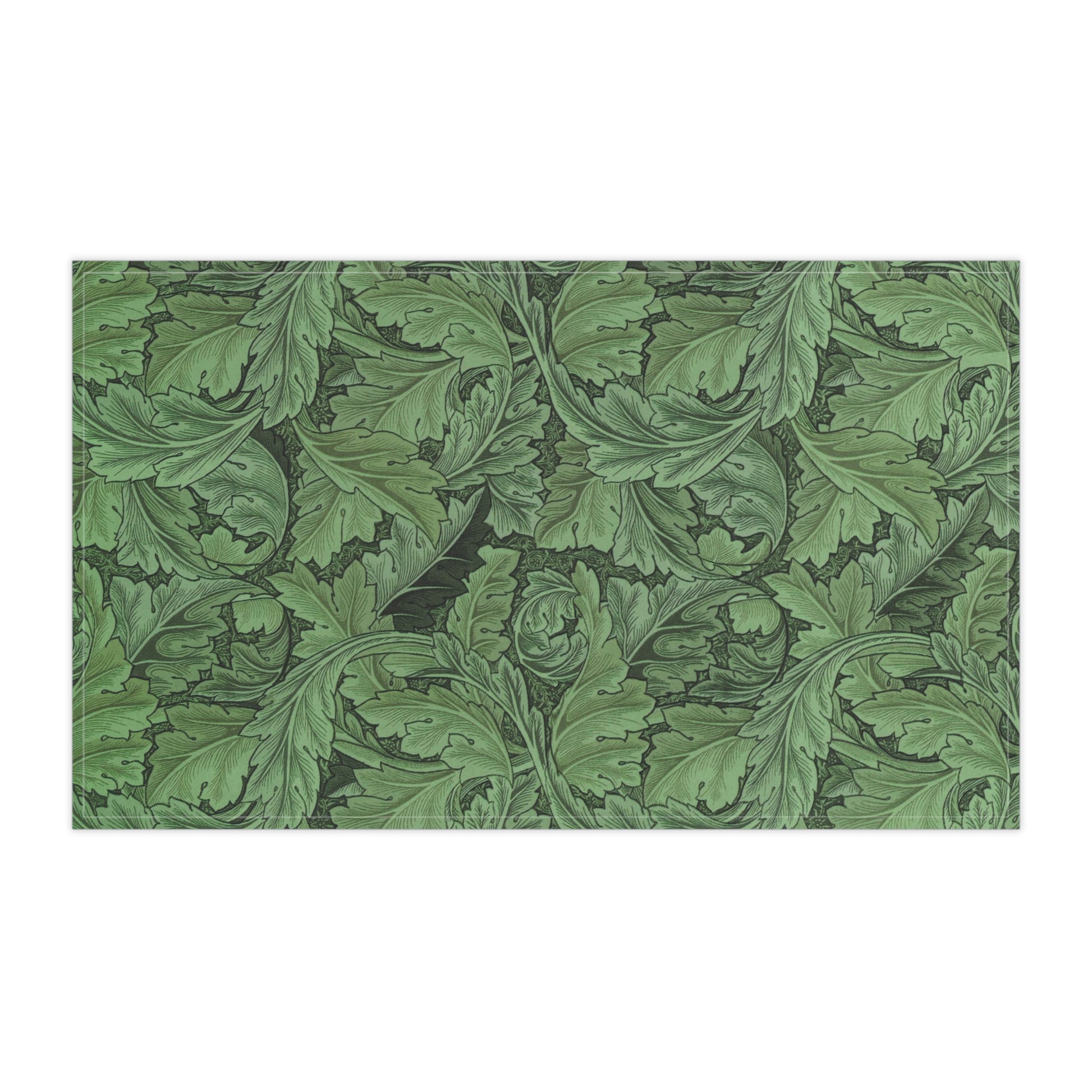 A green kitchen tea towel with a floral Art Nouveau pattern inspired by William Morris - Acanthus Collection.