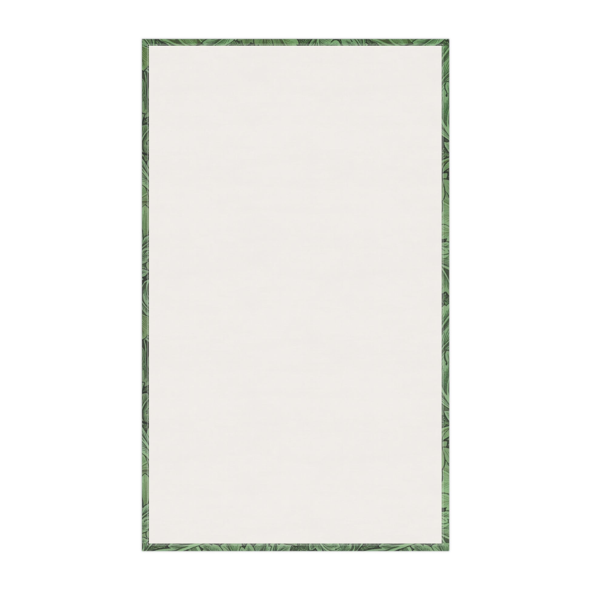 A green kitchen tea towel with a floral Art Nouveau pattern inspired by William Morris - Acanthus Collection.