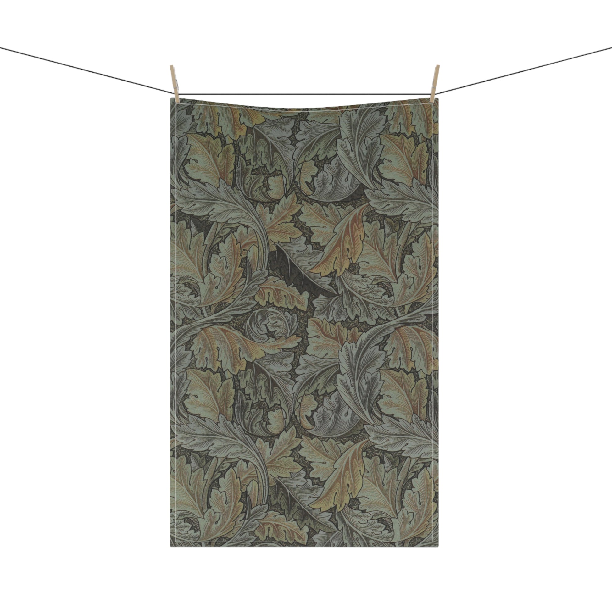 A kitchen tea towel with a floral pattern inspired by William Morris - Acanthus Collection in gray colour.