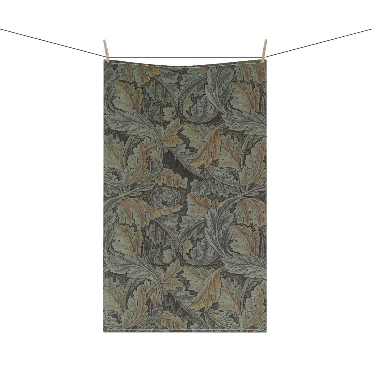 A kitchen tea towel with a floral pattern inspired by William Morris - Acanthus Collection in gray colour.