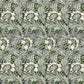 Patterned fabric with floral and leaf design in green and gray