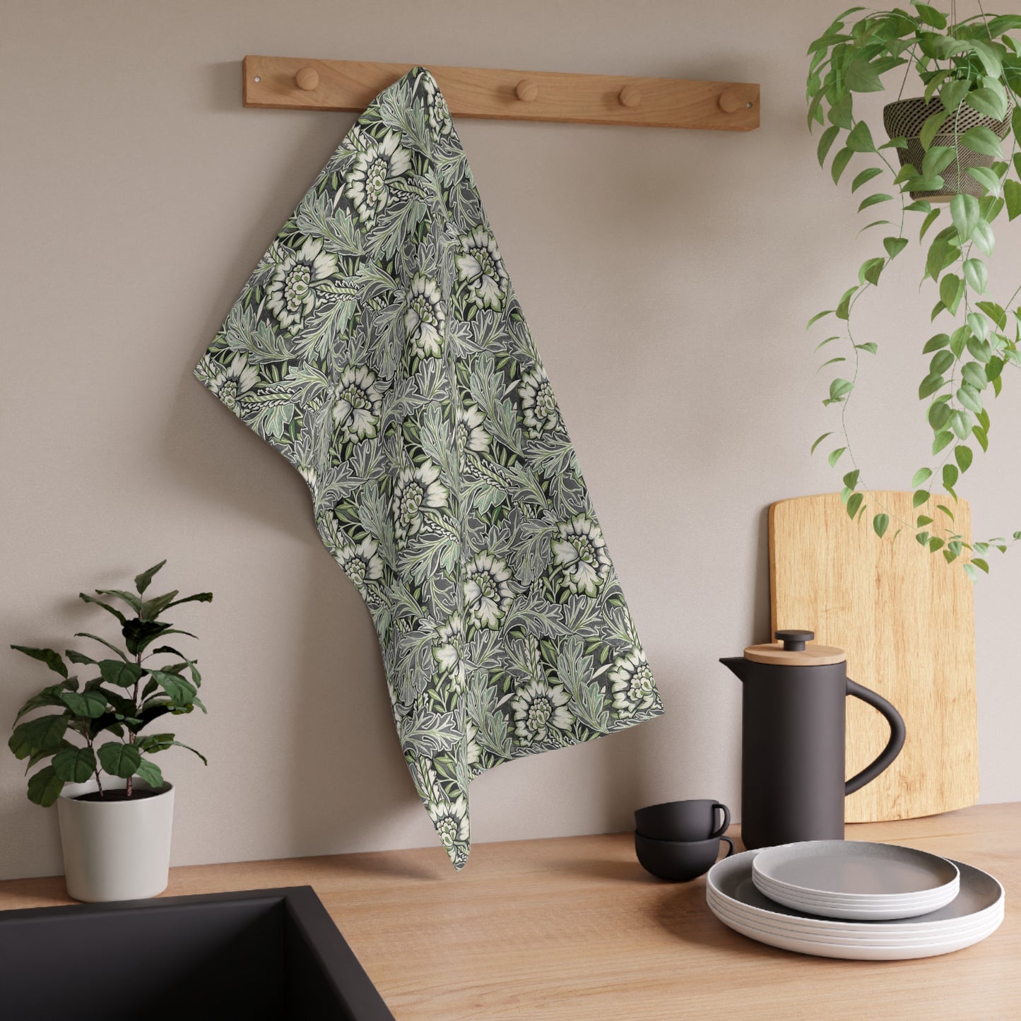 Kitchen Tea Towel inspired by William Morris - Anemone Collection (Mist)