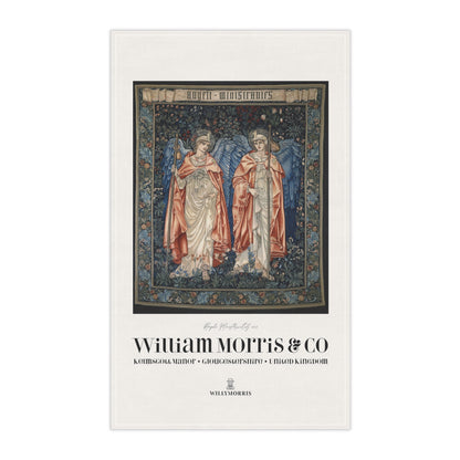 Tea towel with tapestry design featuring two figures and 'William Morris & Co' branding.
