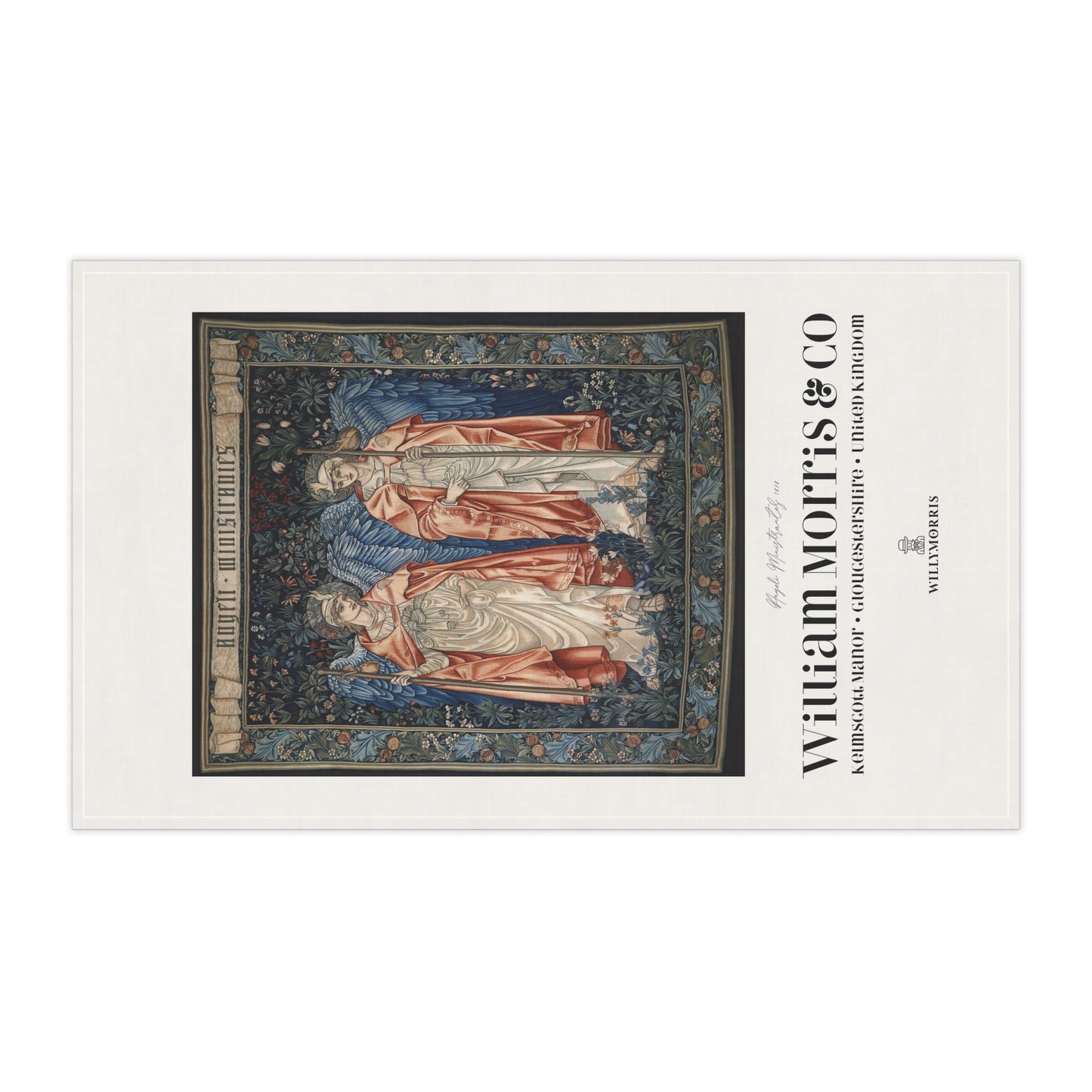 Decorative tapestry with two figures on a white background, featuring the brand 'William Morris & Co'.