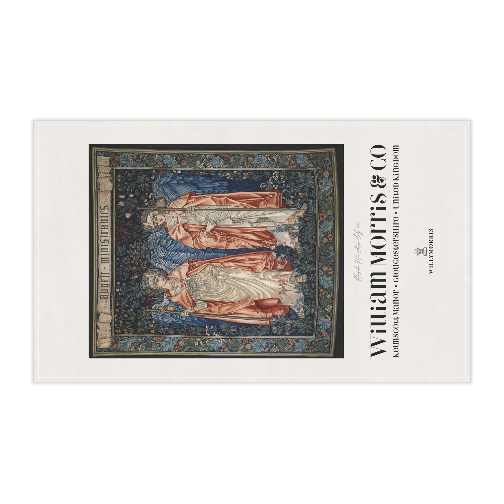 Decorative tapestry with two figures on a white background, featuring the brand 'William Morris & Co'.