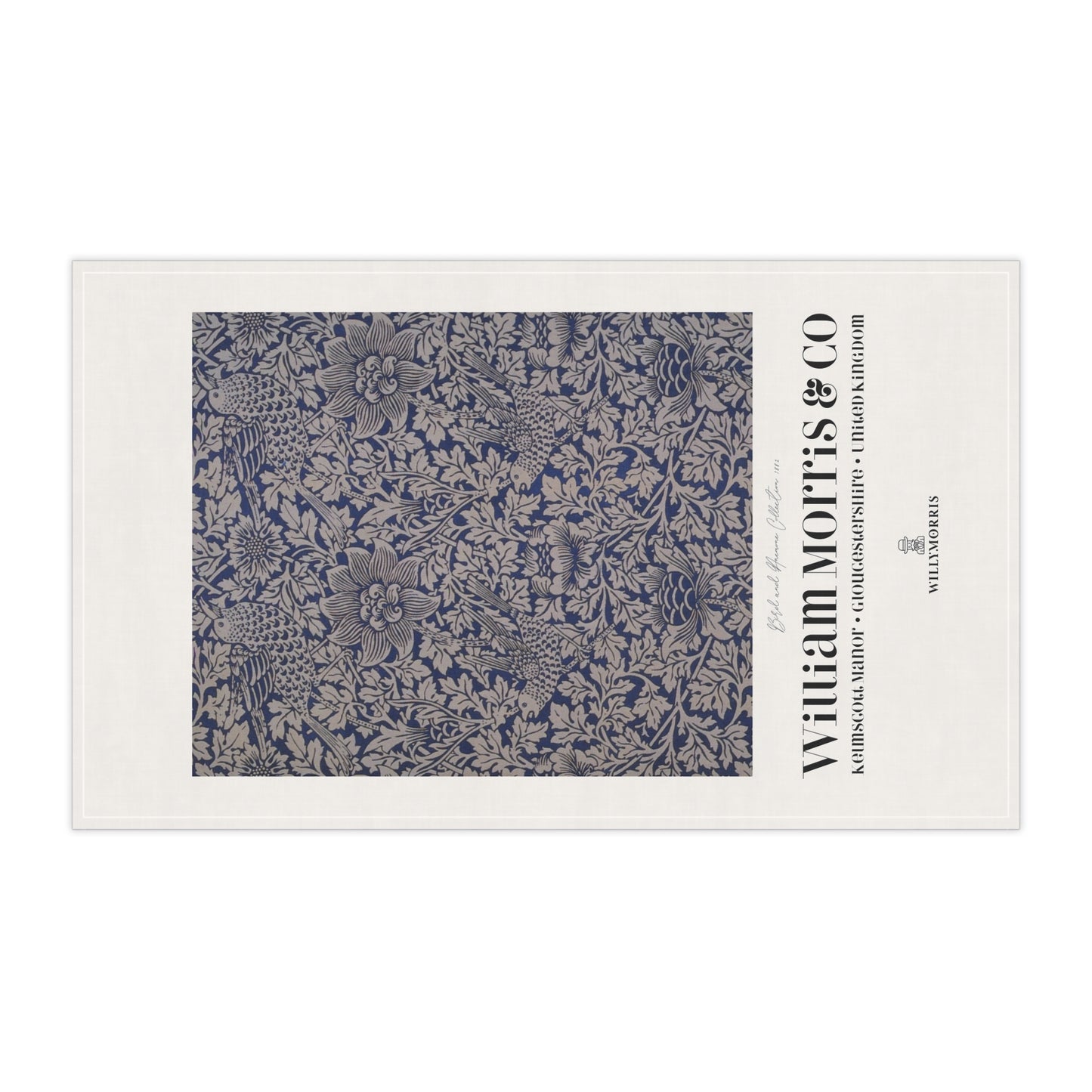 Decorative mat with floral pattern and 'William Morris & Co' branding on a white background