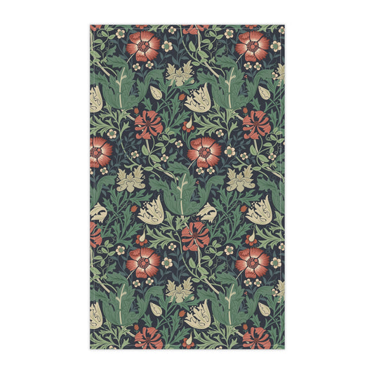 A kitchen tea towel with a floral William Morris & Co pattern inspired by William Morris - Compton Collection (Hill Cottage).