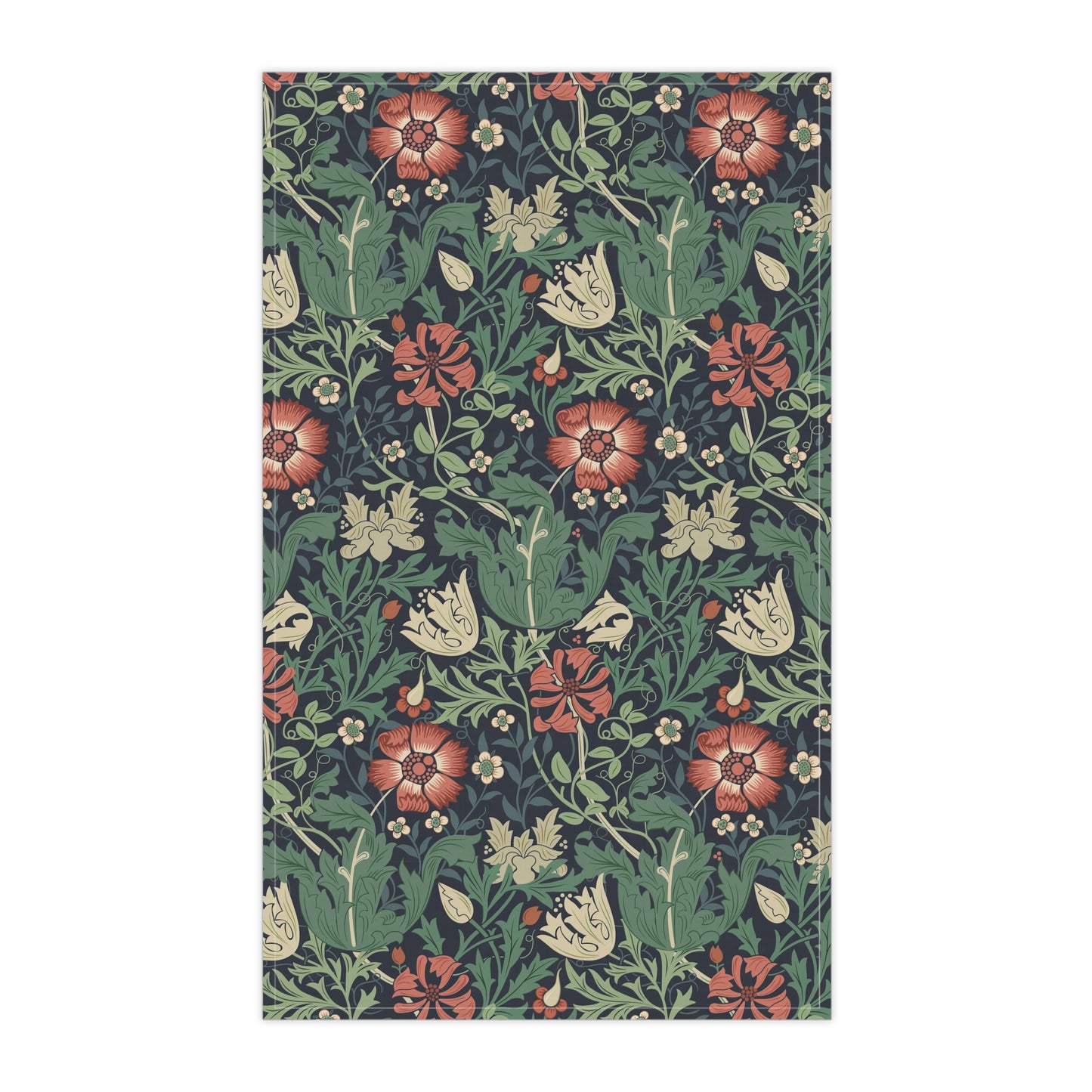 A kitchen tea towel with a floral William Morris & Co pattern inspired by William Morris - Compton Collection (Hill Cottage).