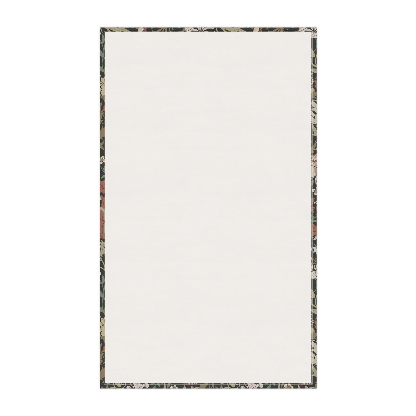 A rectangular kitchen tea towel featuring a floral pattern with brown and beige colours, inspired by William Morris & Co.