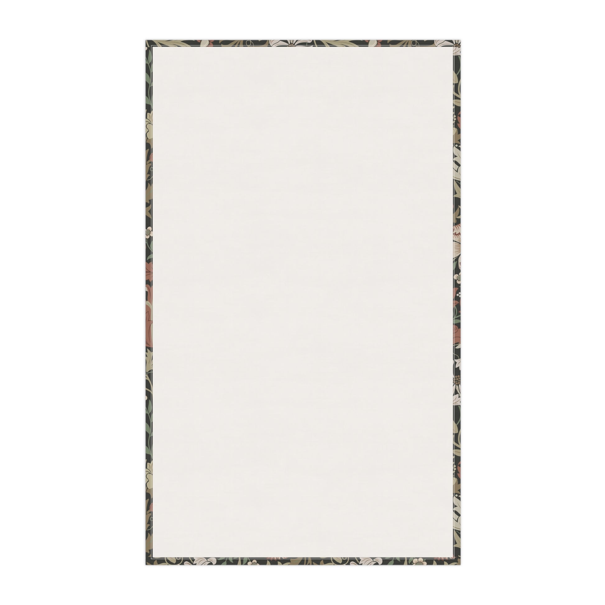 A rectangular kitchen tea towel featuring a floral pattern with brown and beige colours, inspired by William Morris & Co.