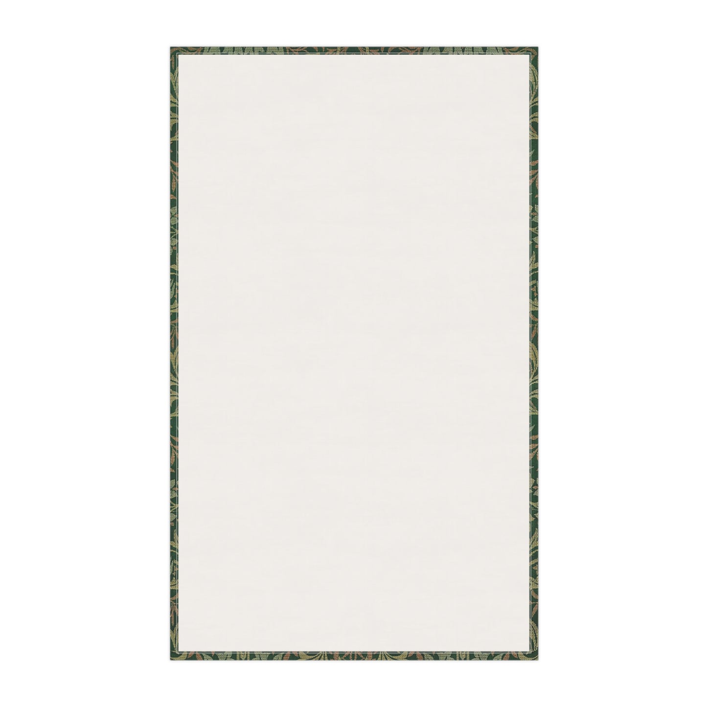 A kitchen tea towel with a floral garden pattern inspired by William Morris.