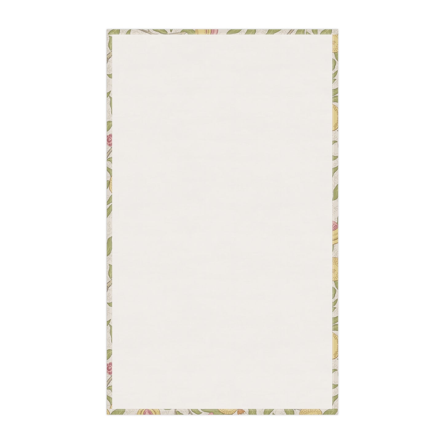 Floral-patterned towel with a white center on a white background