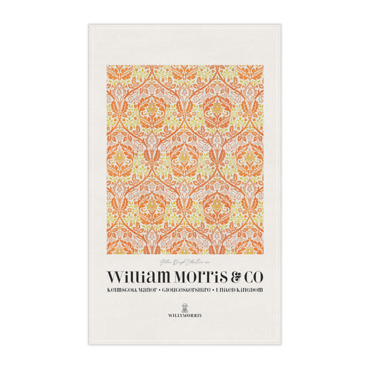 Tea towel with a patterned cover and 'William Morris & Co' branding on a white background