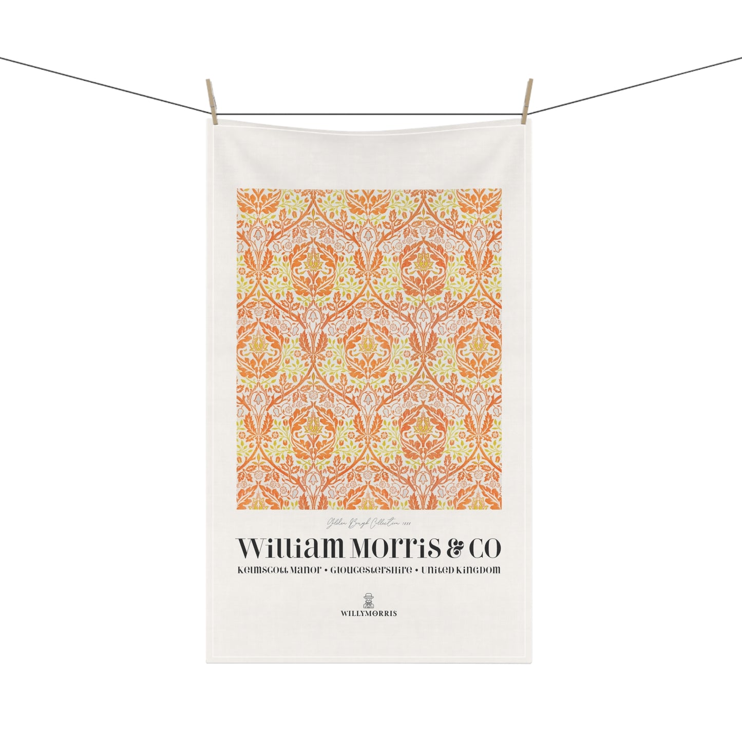 Decorative towel with a pattern and 'William Morris & Co' branding on a white background