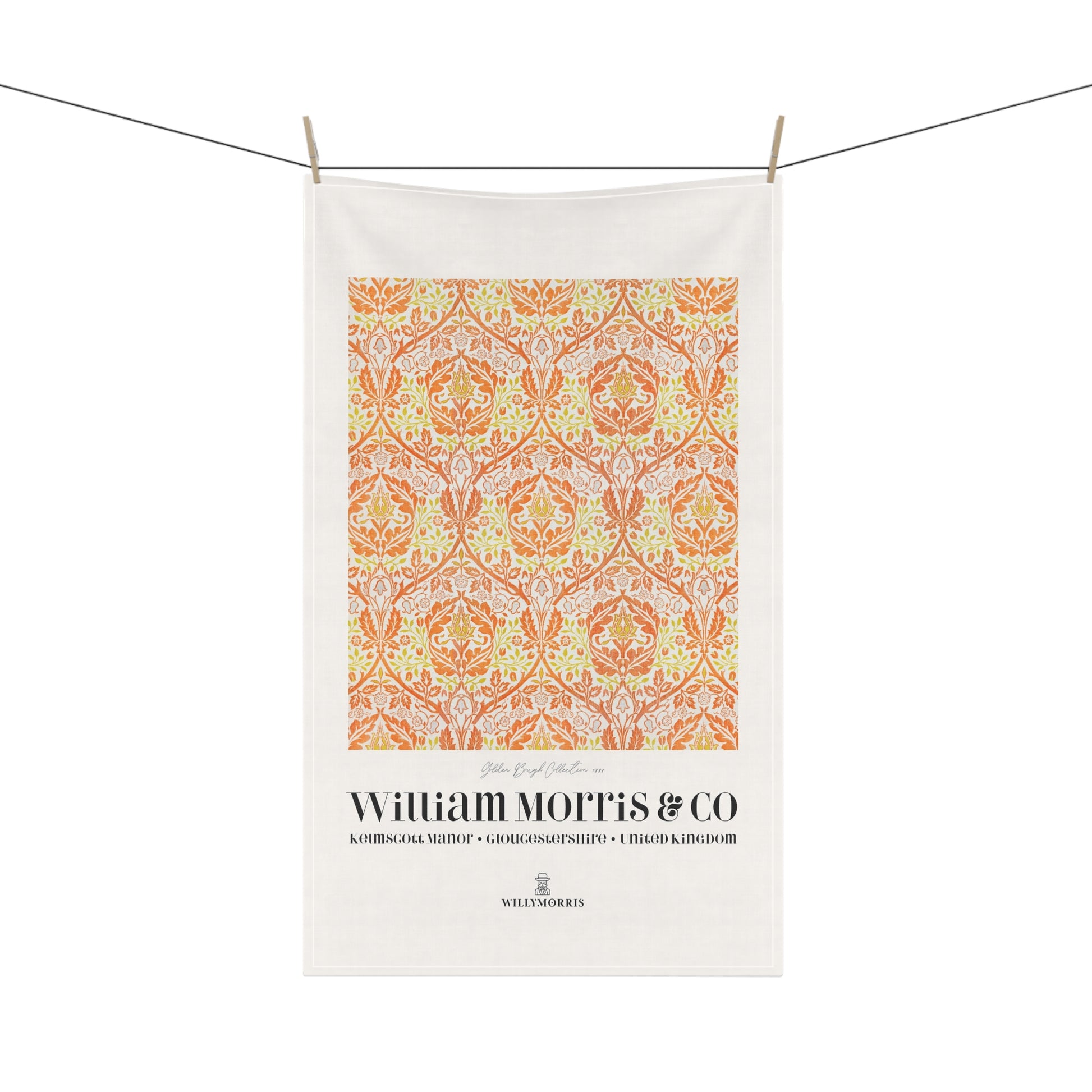 Decorative towel with a pattern and 'William Morris & Co' branding on a white background