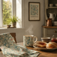 Kitchen Tea Towel inspired by William Morris - Golden Lily Collection (Mineral)
