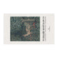 Decorative tea towel with a deer design and 'William Morris & Co' branding on a white background