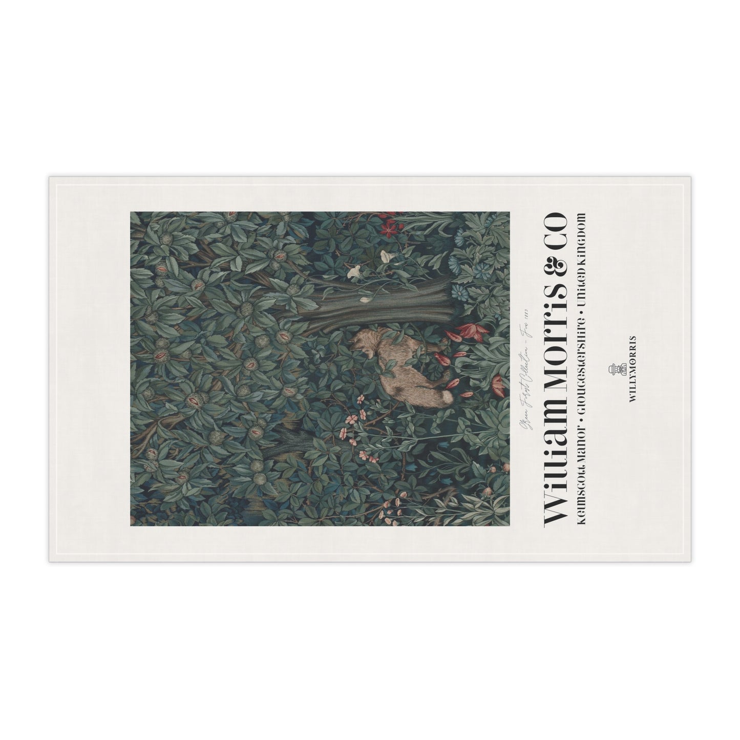 Tea towel with a nature-themed design and 'William Morris & Co' branding.