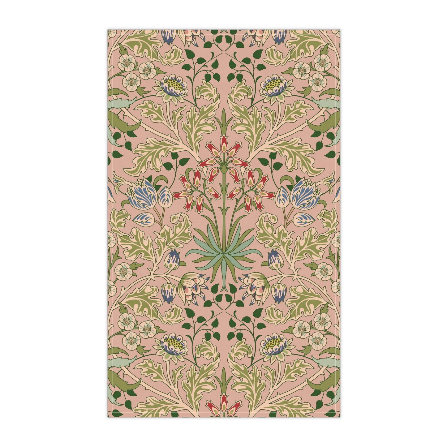 A kitchen tea towel with a floral pattern inspired by William Morris - Hyacinth Collection in a blossom colour theme.