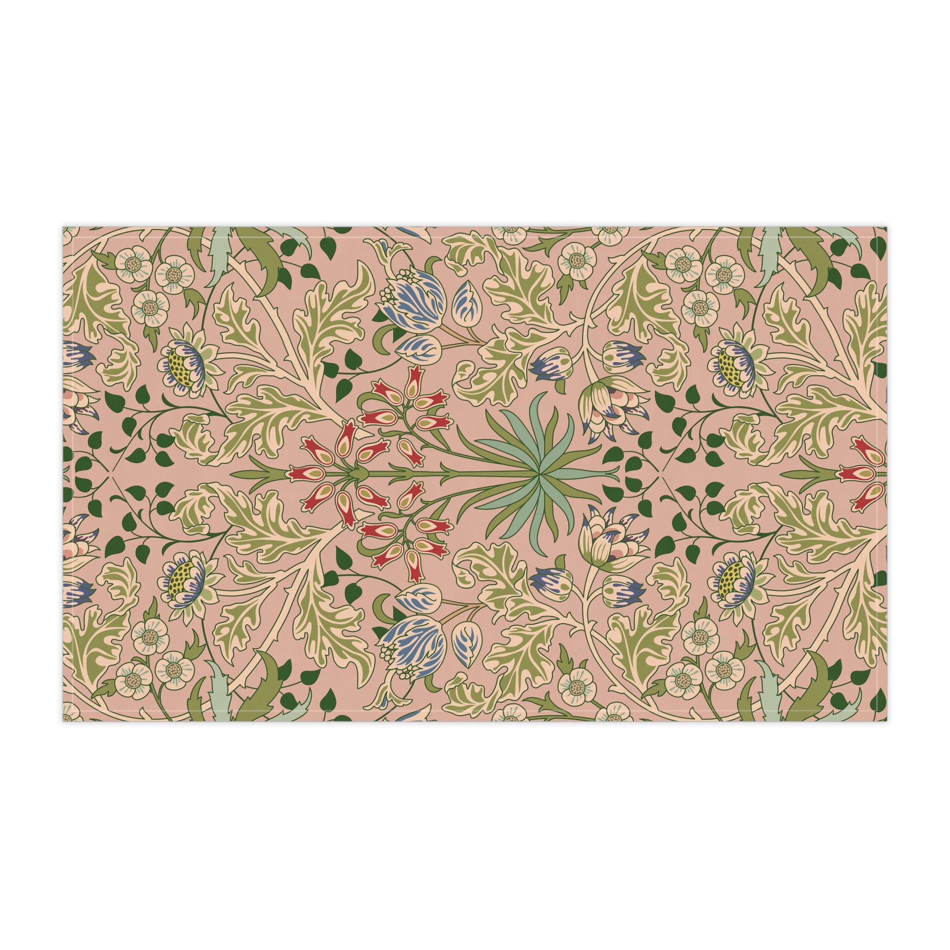 A kitchen tea towel with a floral pattern inspired by William Morris - Hyacinth Collection in a blossom colour theme.