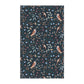Patterned fabric with birds and flowers on a dark blue background