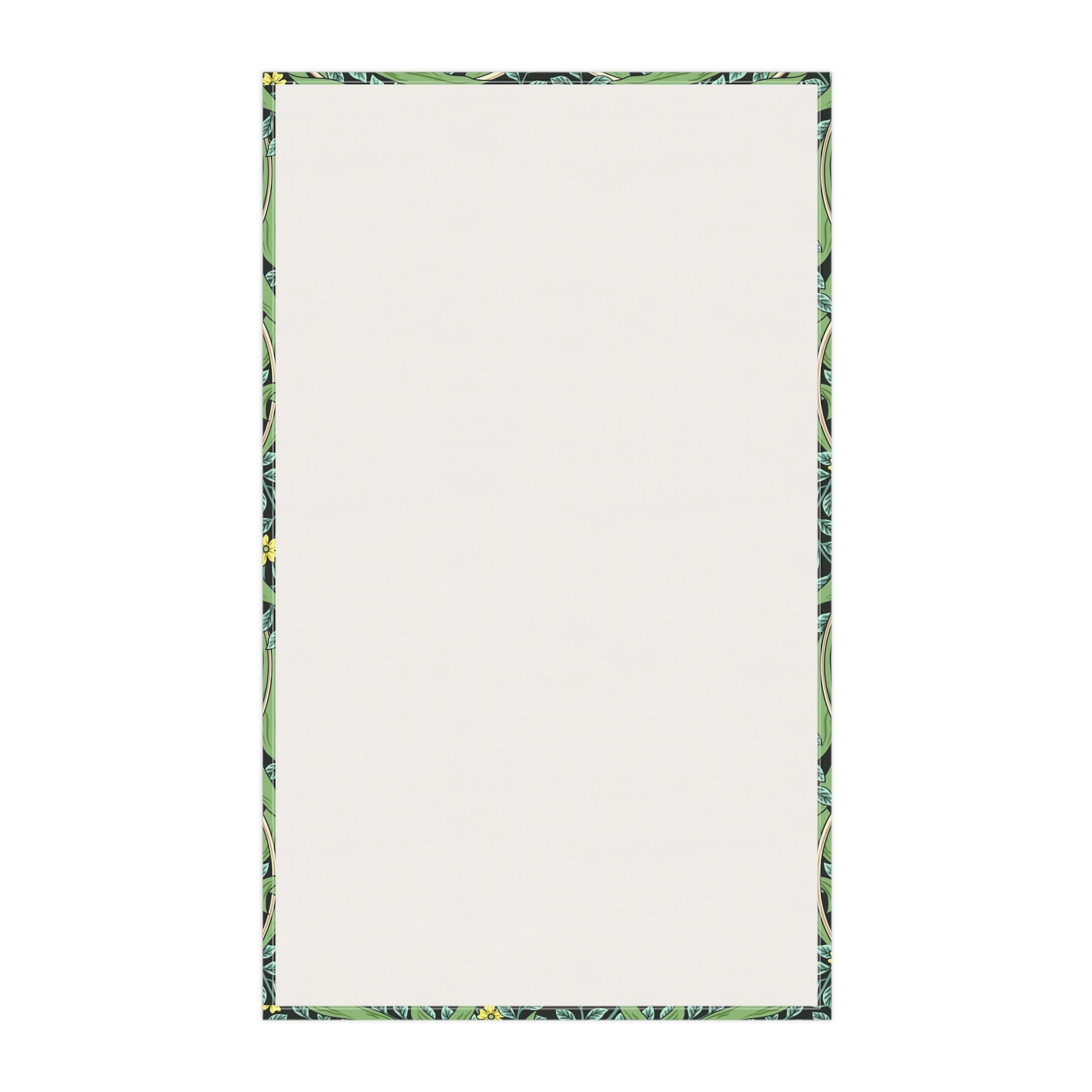 A kitchen tea towel with a green background and a floral pattern inspired by William Morris - Pimpernel Collection.