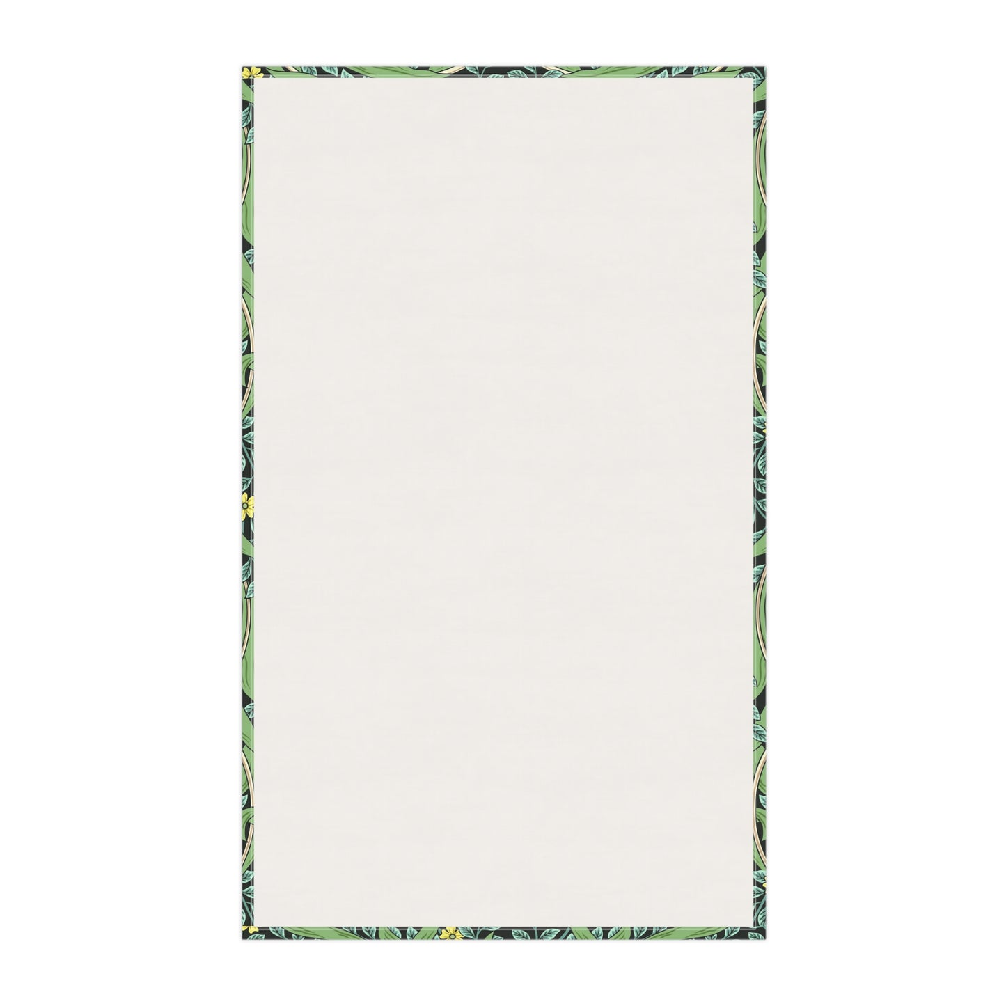 A kitchen tea towel with a green background and a floral pattern inspired by William Morris - Pimpernel Collection.