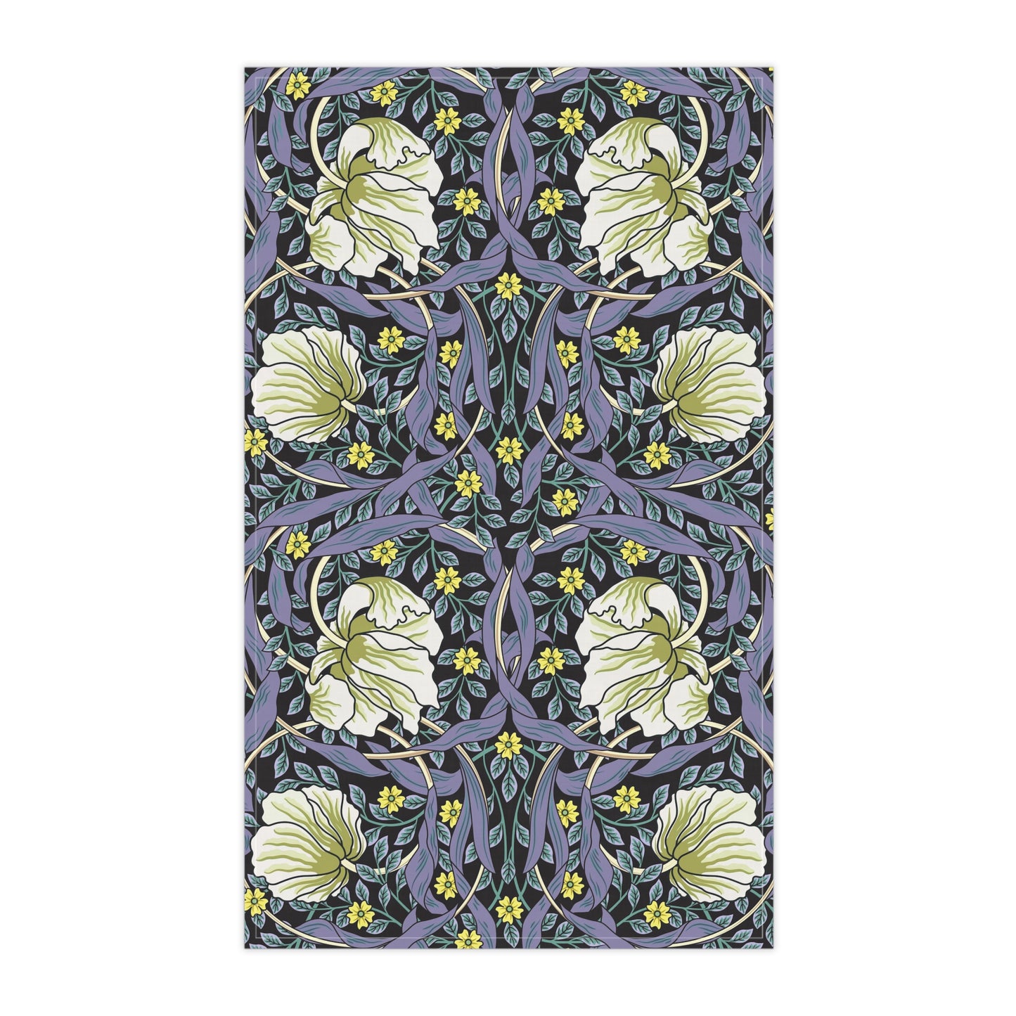 A kitchen tea towel with a floral pattern inspired by William Morris - Pimpernel Collection in lavender colour.