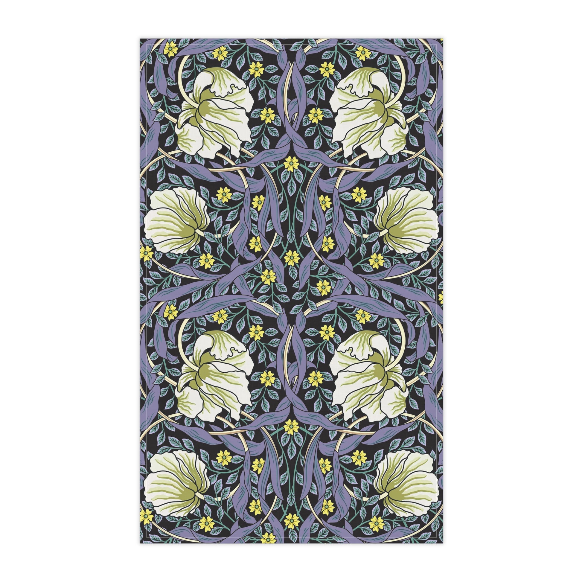A kitchen tea towel with a floral pattern inspired by William Morris - Pimpernel Collection in lavender colour.