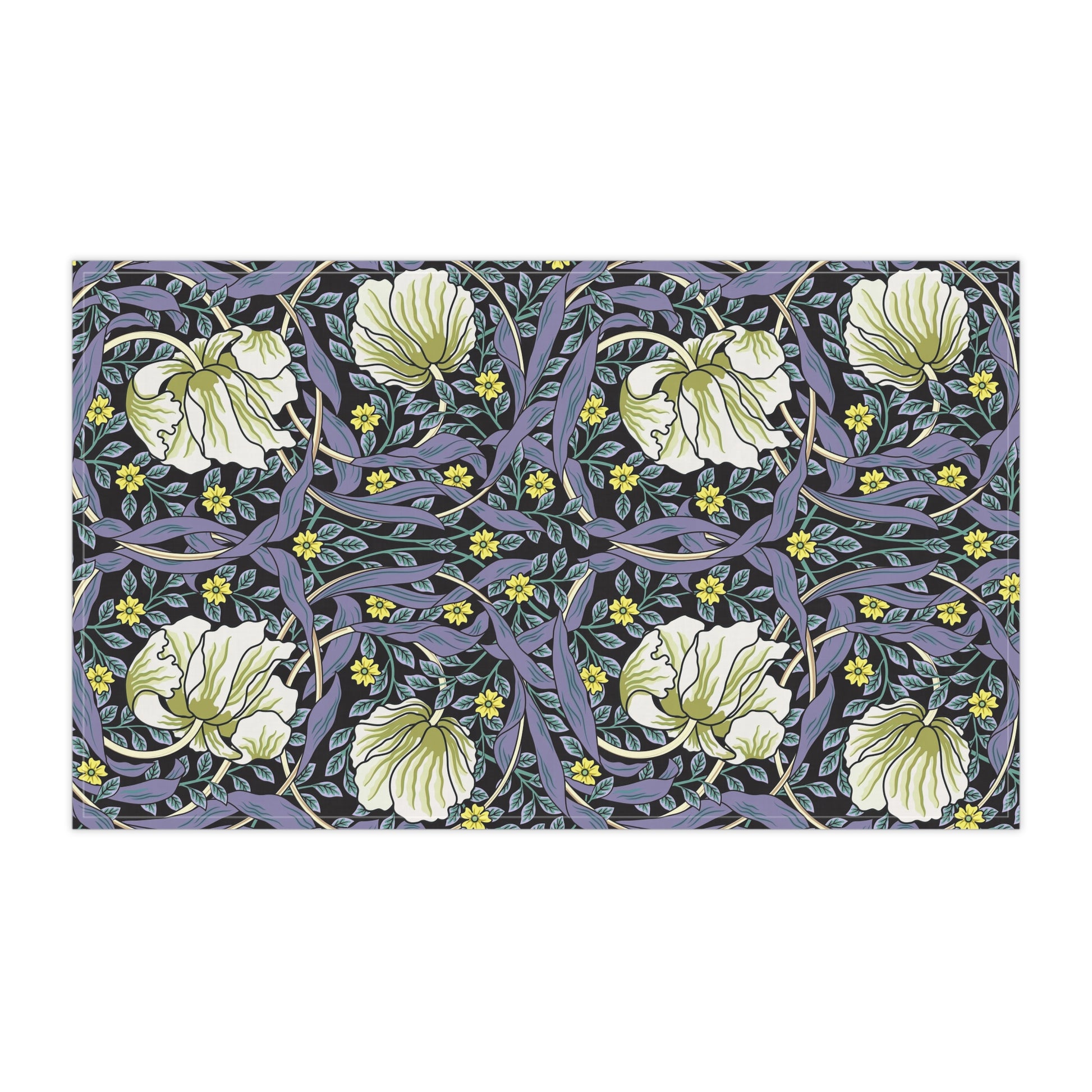 A kitchen tea towel with a floral pattern inspired by William Morris - Pimpernel Collection in lavender colour.
