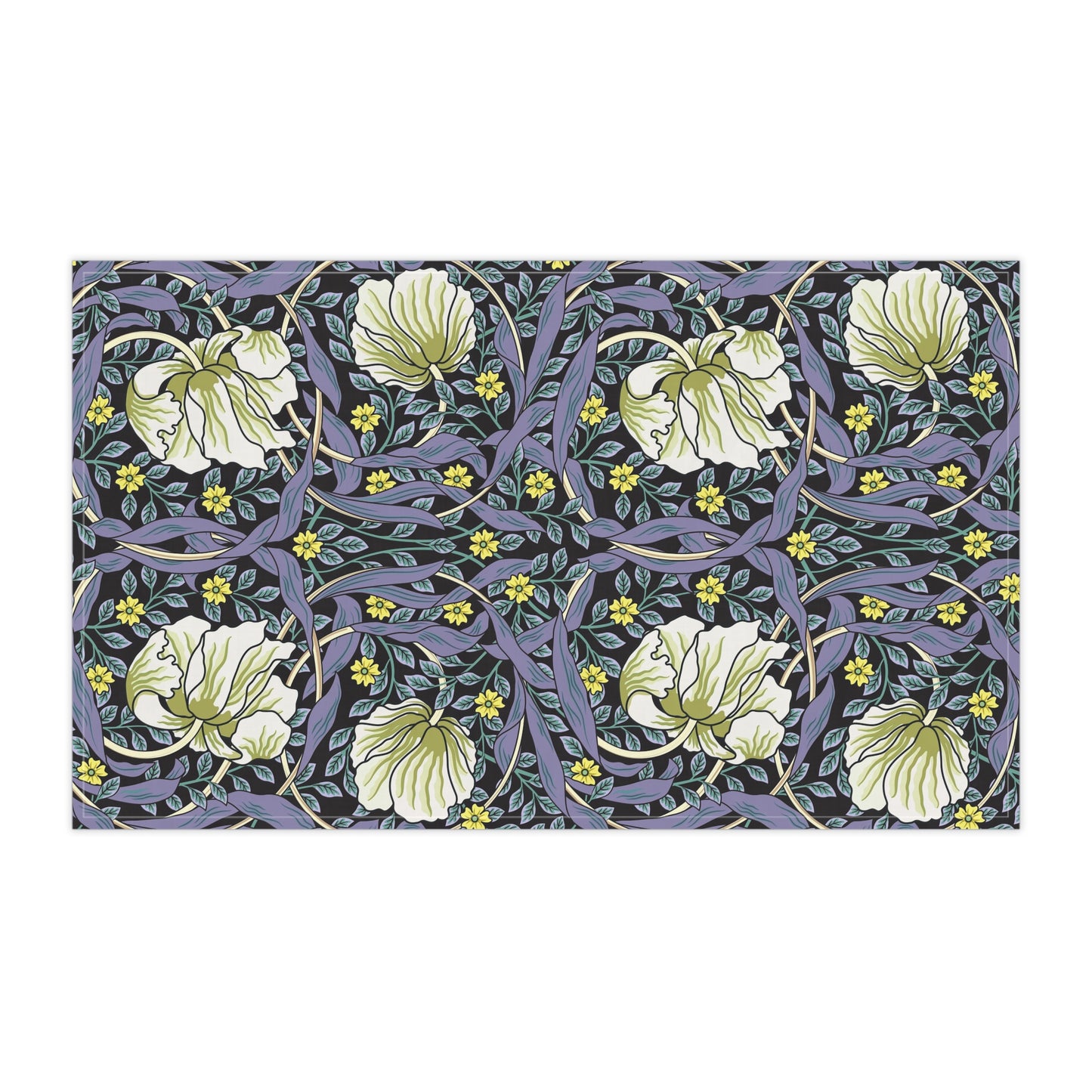 A kitchen tea towel with a floral pattern inspired by William Morris - Pimpernel Collection in lavender colour.