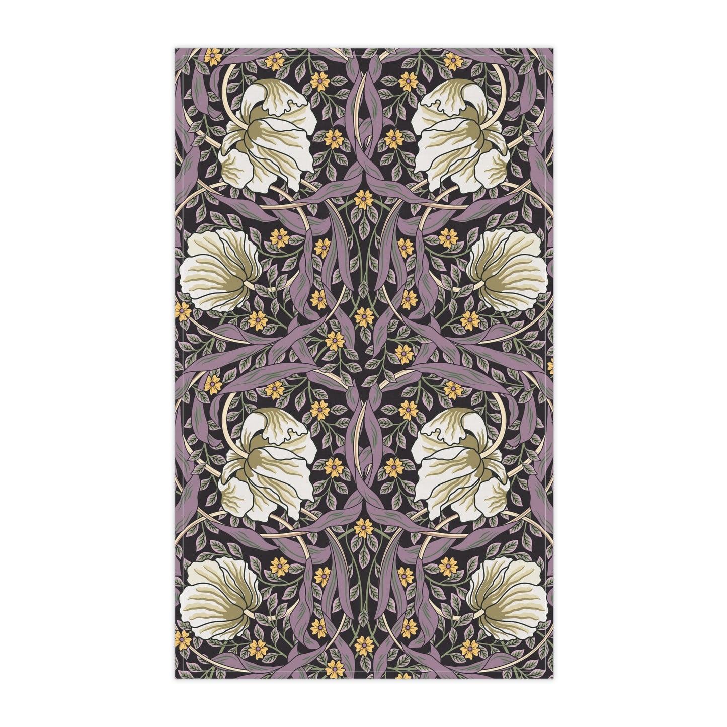 A kitchen tea towel with a floral pattern inspired by William Morris - Pimpernel Collection in a rosewood colour.