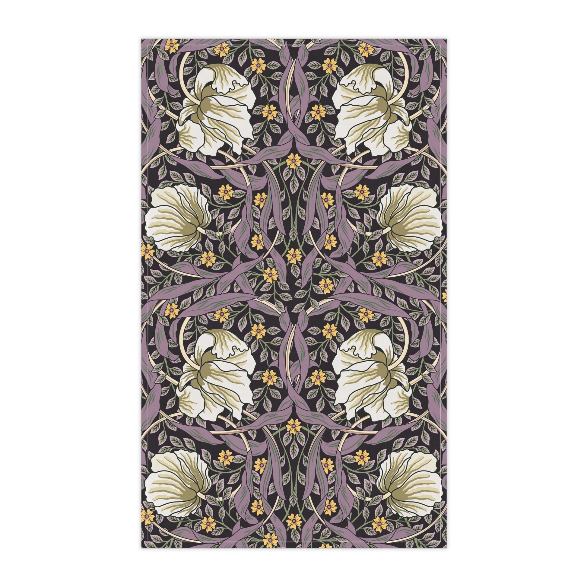A kitchen tea towel with a floral pattern inspired by William Morris - Pimpernel Collection in a rosewood colour.