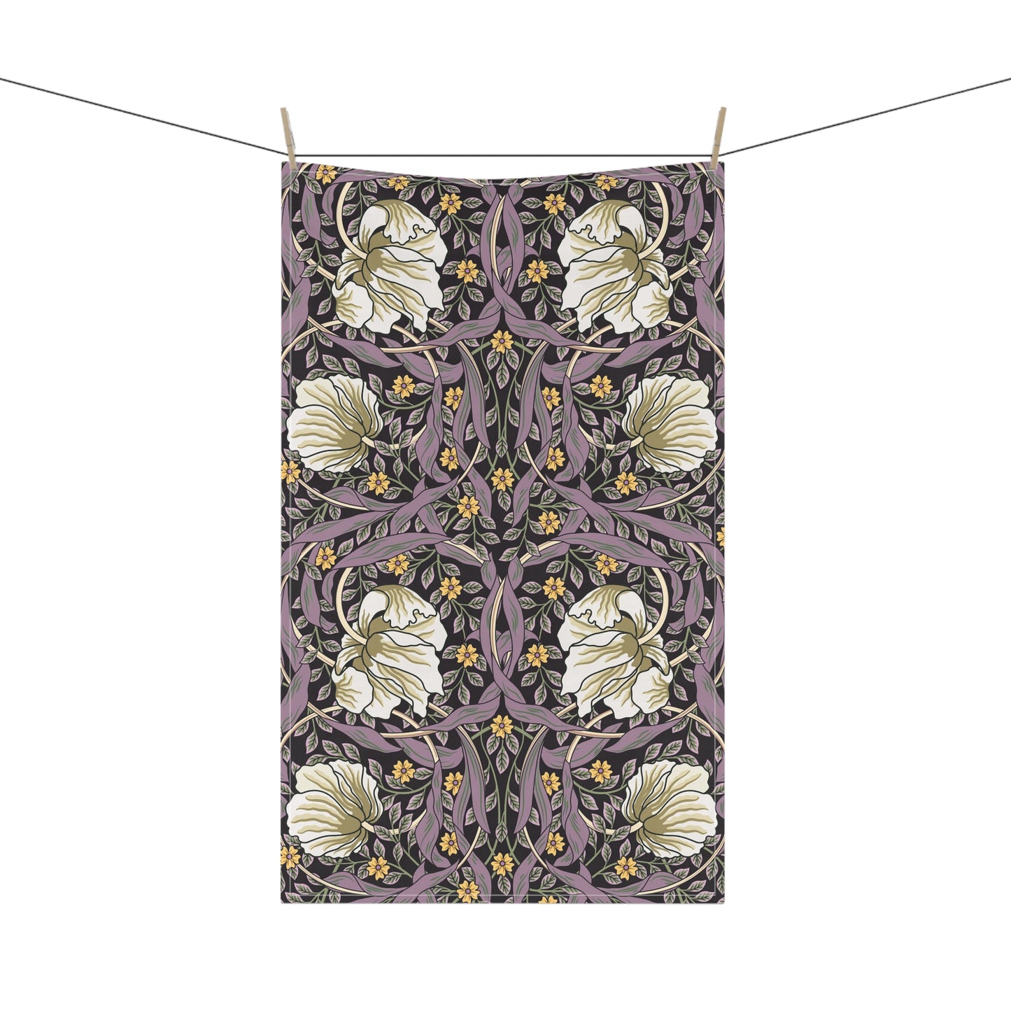 A kitchen tea towel with a floral pattern inspired by William Morris - Pimpernel Collection in a rosewood colour.