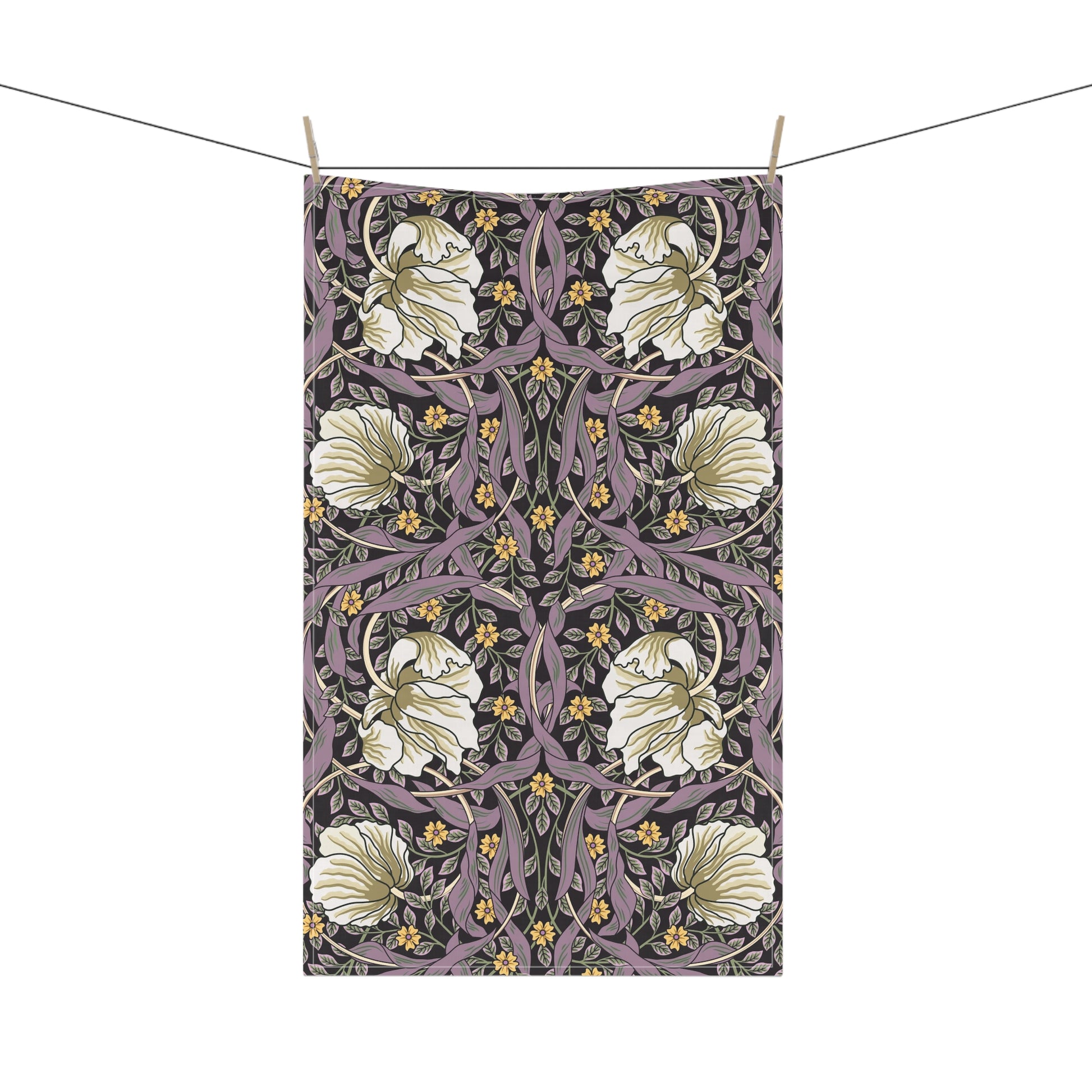 A kitchen tea towel with a floral pattern inspired by William Morris - Pimpernel Collection in a rosewood colour.