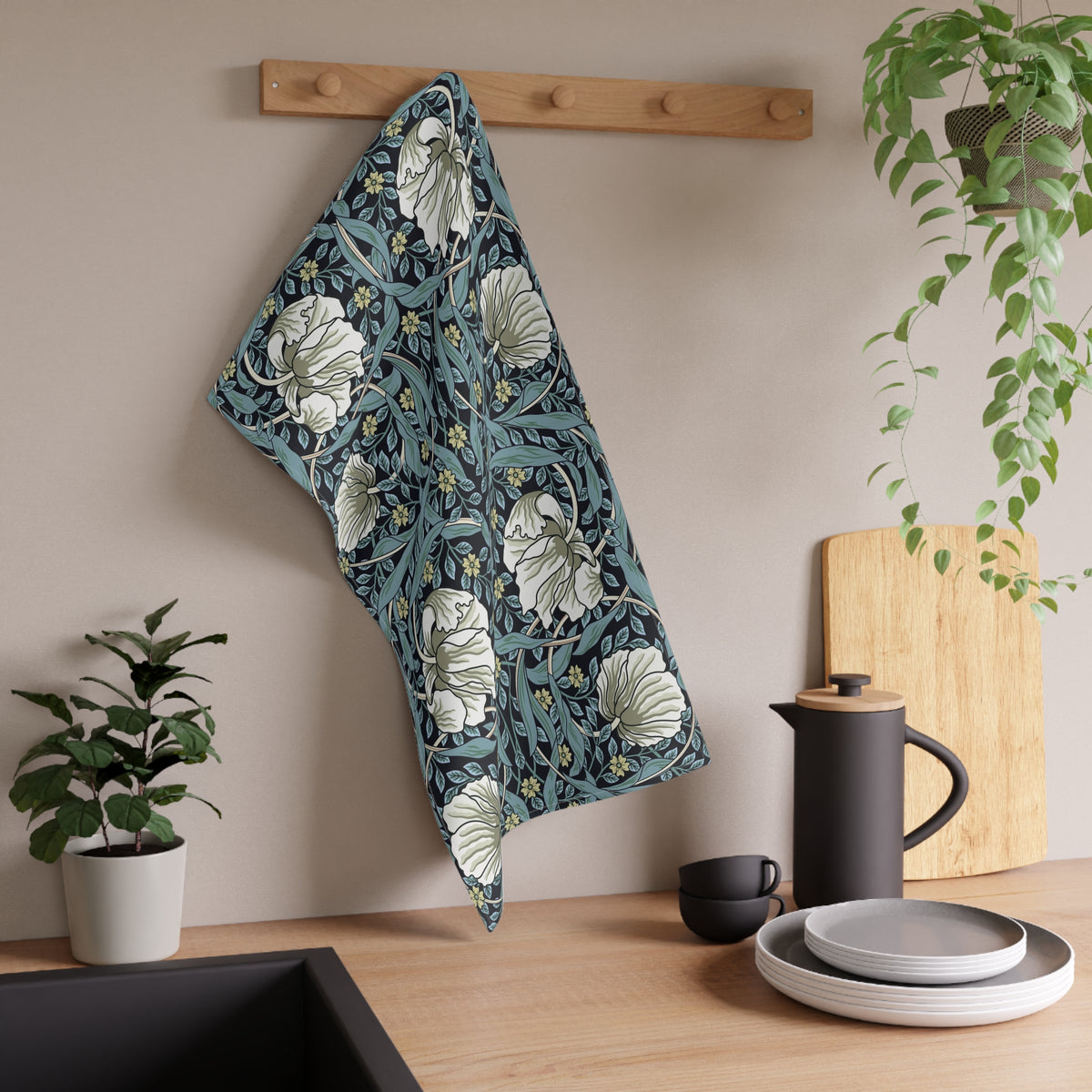 Kitchen Tea Towel inspired by William Morris - Pimpernel Collection (Slate)