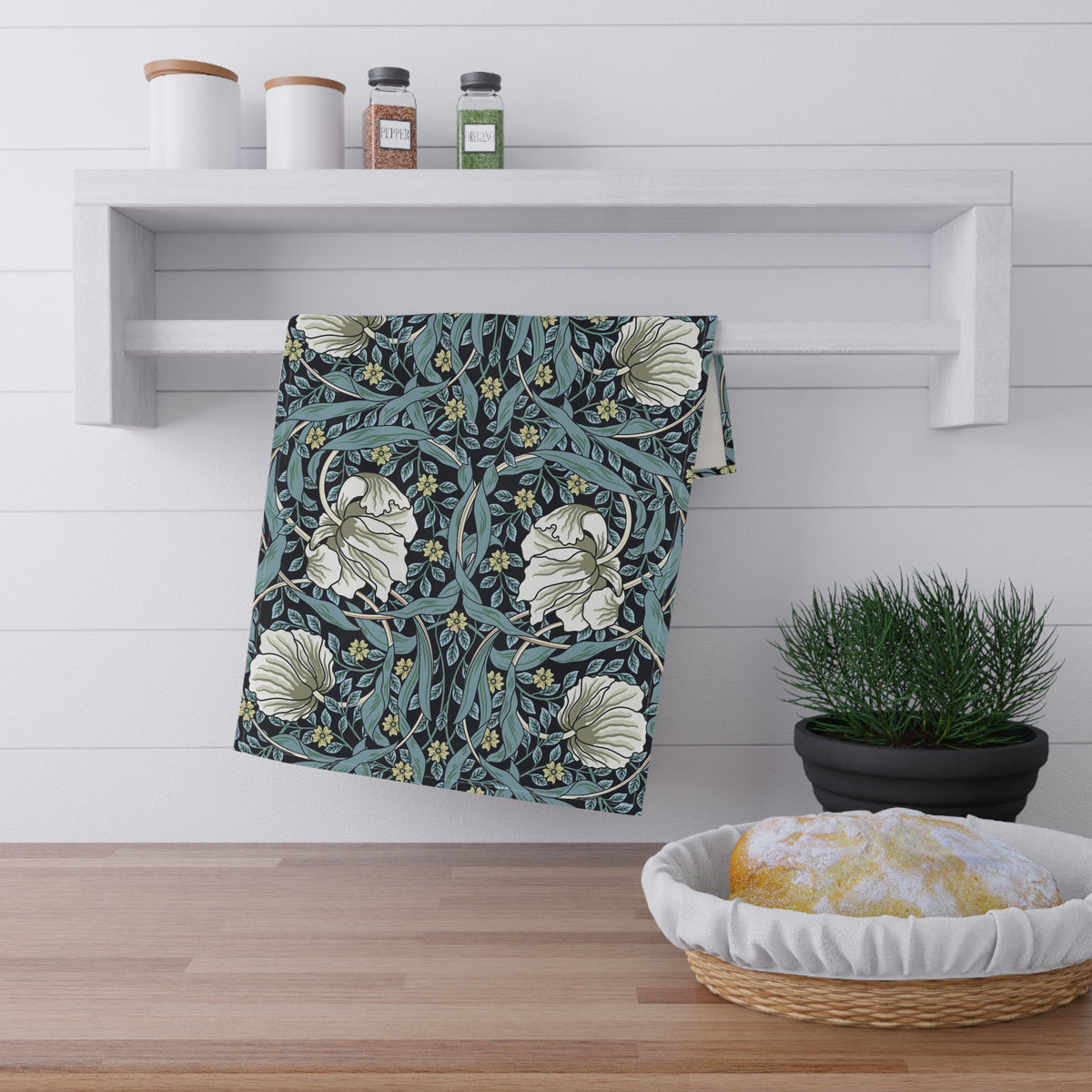 Kitchen Tea Towel inspired by William Morris - Pimpernel Collection (Slate)