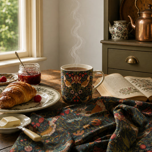 Kitchen Tea Towel inspired by William Morris - Strawberry Thief Collection (Ebony)