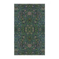 A kitchen tea towel with a green and violet floral pattern inspired by William Morris - Violet and Columbine Collection.