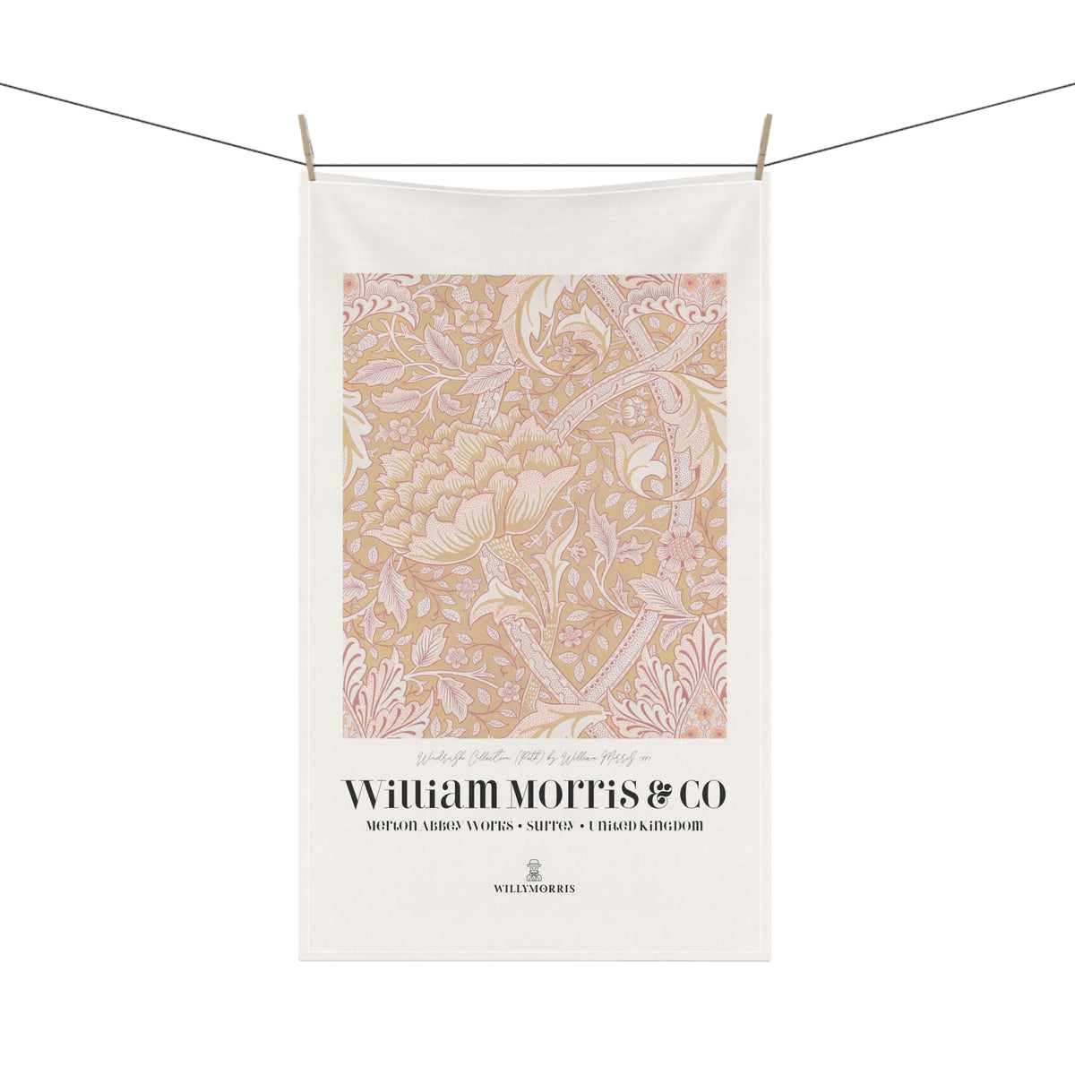 Kitchen Tea Towel designed by William Morris & Co in a orange floral pattern called Windrush Collection (Path) - Art Print on a Tea Towel