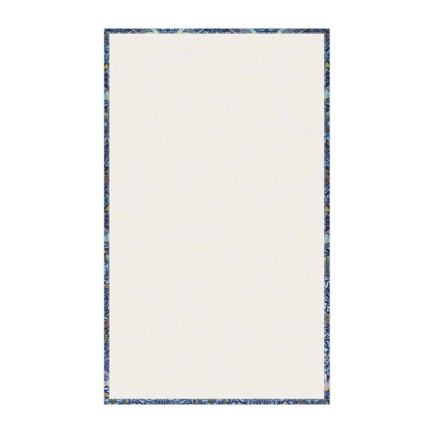 Rectangular towel with a blue border on a white background