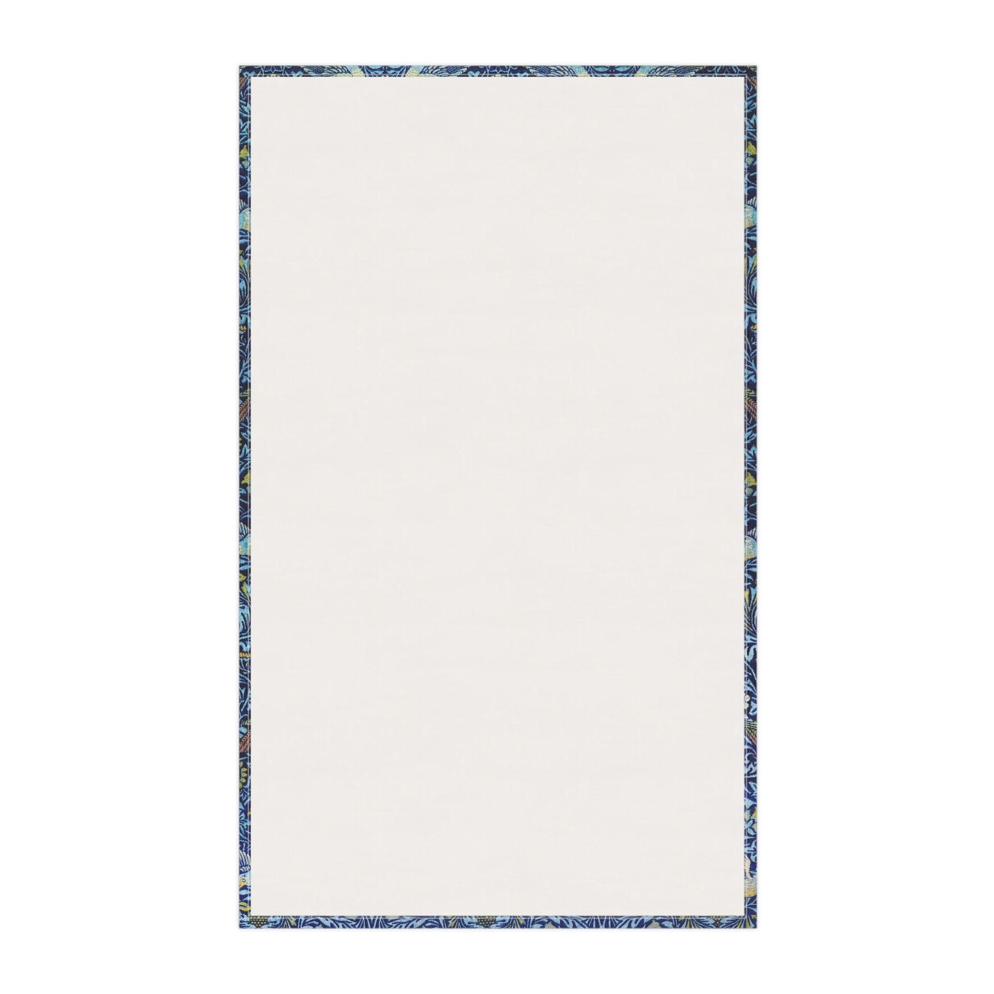 Rectangular towel with a blue border on a white background